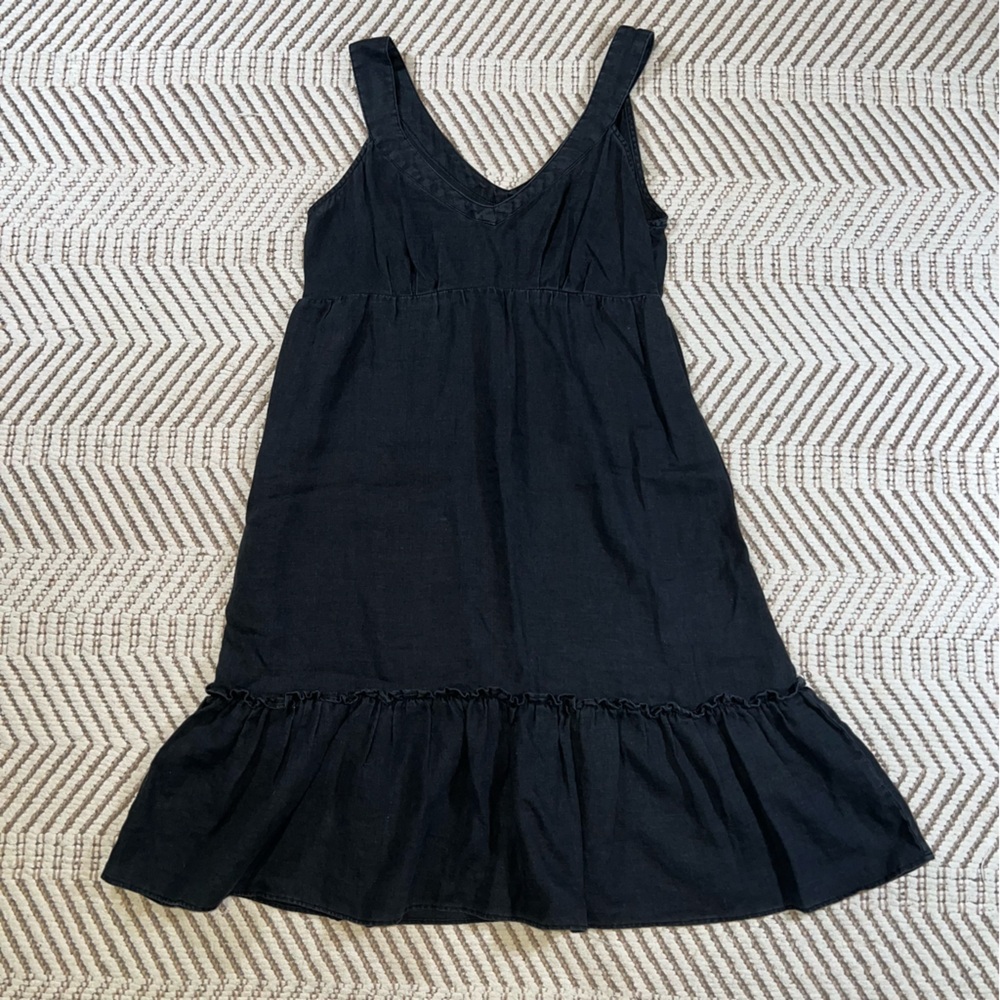 Mossimo 100% Linen Dress Sleeveless V Neck Minimalist Black Size Small